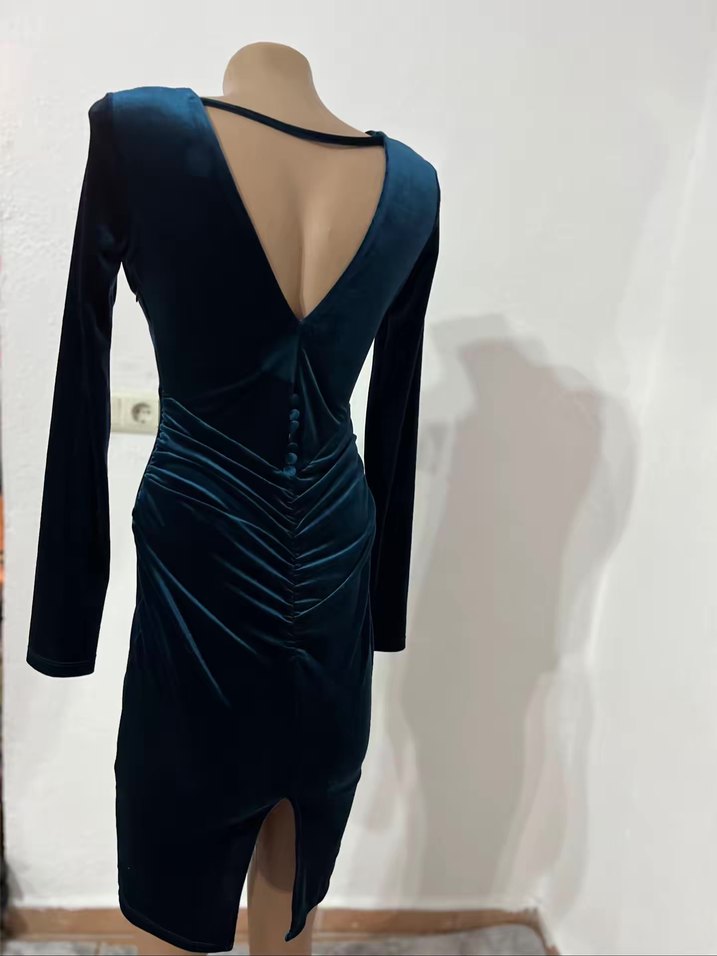 Klasik Lacivert Uzun Kollu Ofis Elbisesi - Görsel 2