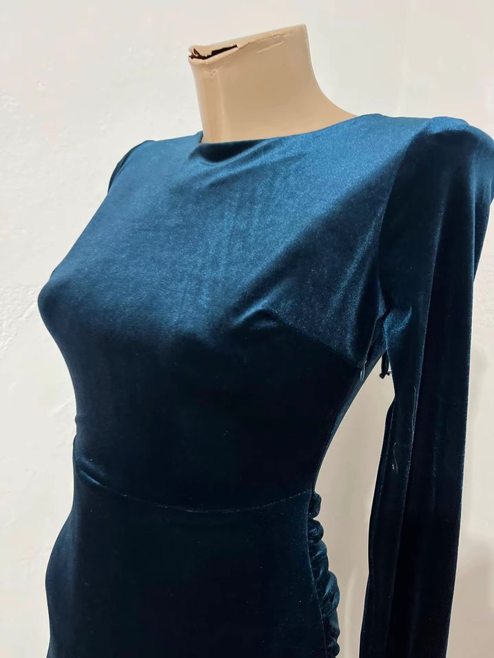 Klasik Lacivert Uzun Kollu Ofis Elbisesi - Görsel 4