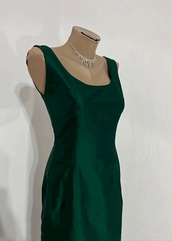 Parlak Yeşil Vintage Uzun Abiye Elbise - Görsel 2