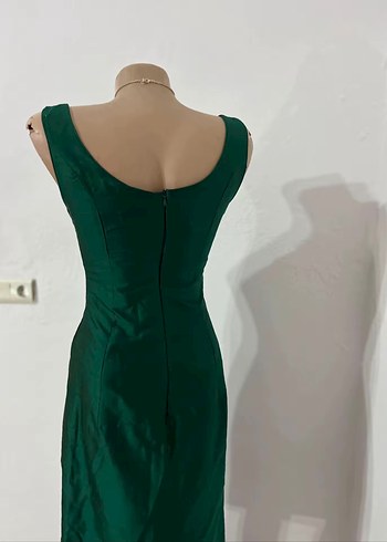 Parlak Yeşil Vintage Uzun Abiye Elbise - Görsel 3