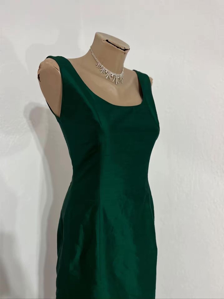 Parlak Yeşil Vintage Uzun Abiye Elbise - Görsel 2