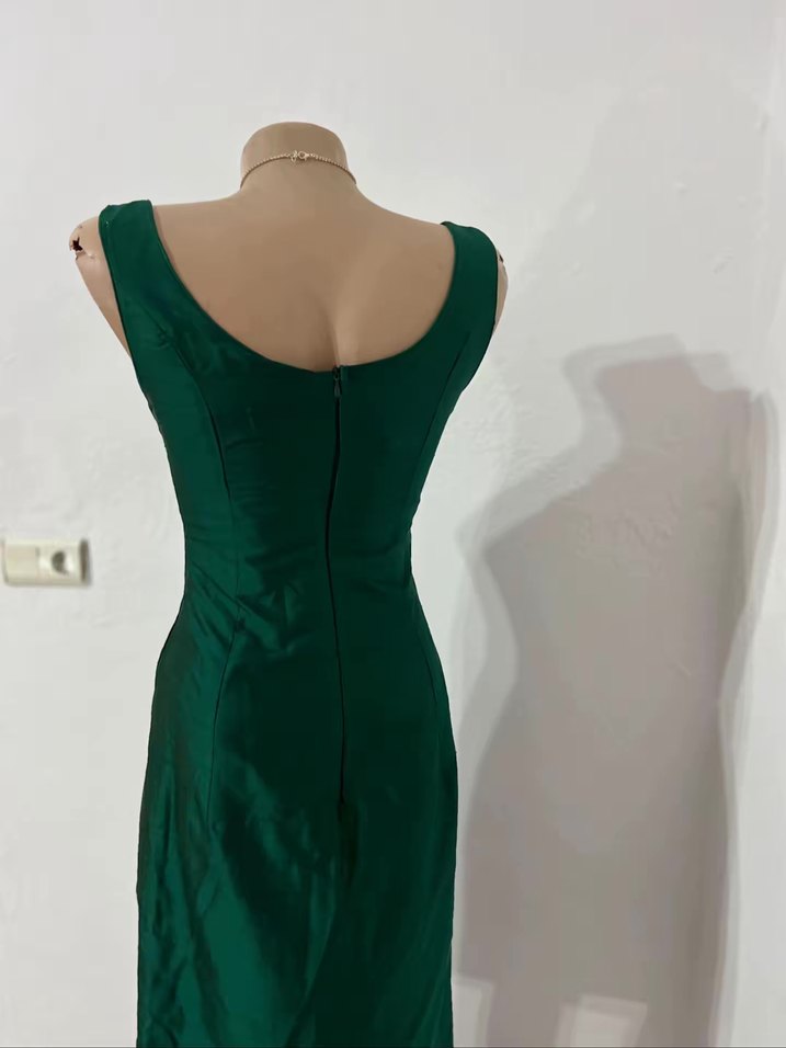 Parlak Yeşil Vintage Uzun Abiye Elbise - Görsel 3