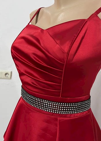 Kırmızı Drapeli Uzun Abiye Elbise - Görsel 5