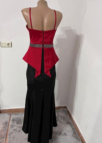 Kırmızı Drapeli Uzun Abiye Elbise - Görsel 4