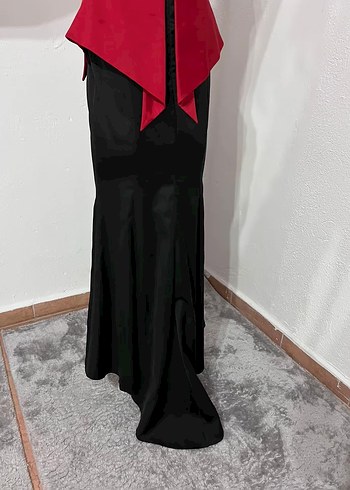 Kırmızı Drapeli Uzun Abiye Elbise - Görsel 3