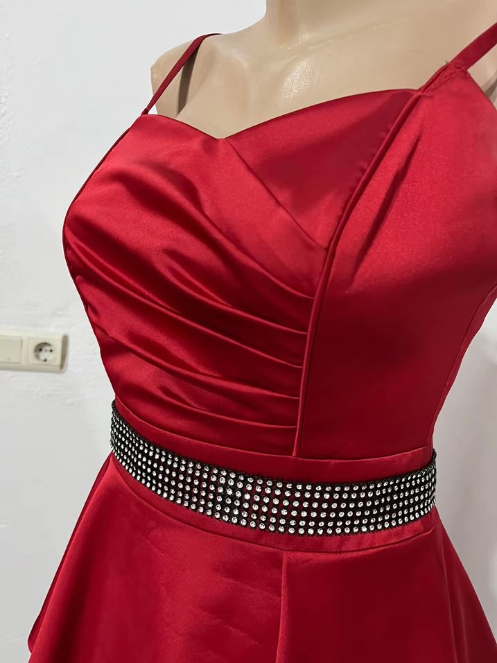 Kırmızı Drapeli Uzun Abiye Elbise - Görsel 5