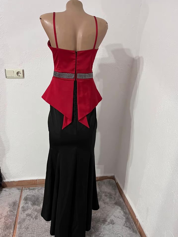 Kırmızı Drapeli Uzun Abiye Elbise - Görsel 4