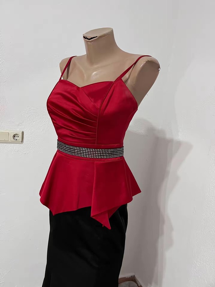 Kırmızı Drapeli Uzun Abiye Elbise - Görsel 2