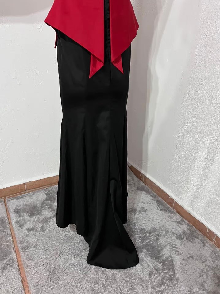 Kırmızı Drapeli Uzun Abiye Elbise - Görsel 3