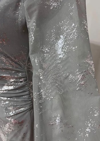 Gri Uzun Drapeli Abiye Elbise - Görsel 3