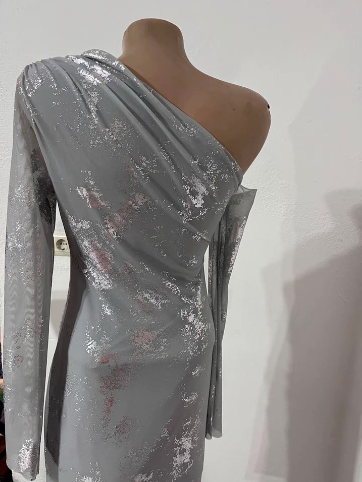 Gri Uzun Drapeli Abiye Elbise - Görsel 5