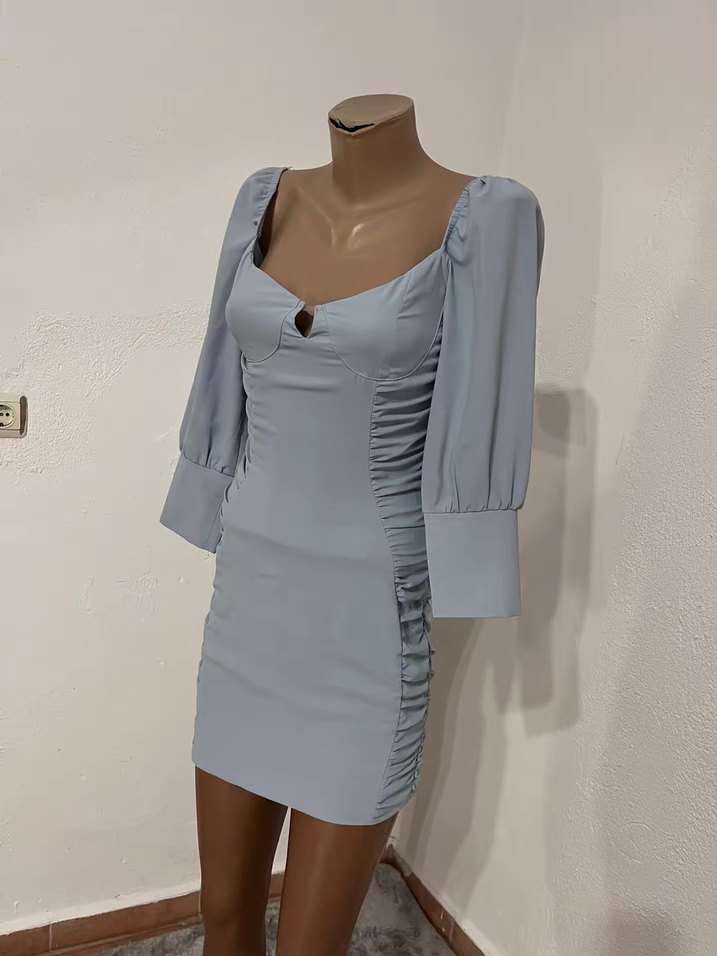 Gri V Yaka Kadın Elbise - Görsel 2