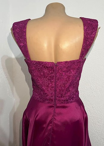 Bordo Uzun Dantel Detaylı Abiye Elbise - Görsel 3