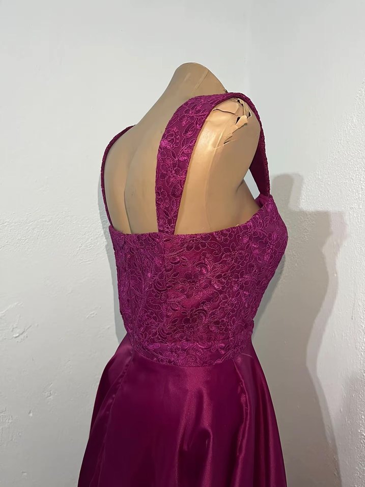 Bordo Uzun Dantel Detaylı Abiye Elbise - Görsel 4