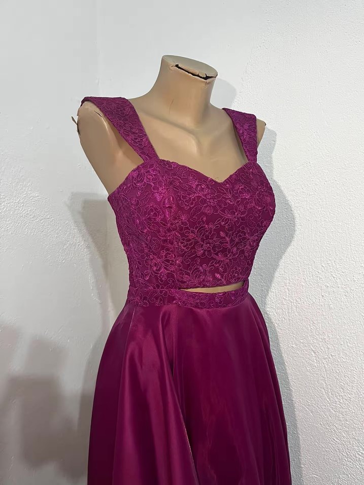 Bordo Uzun Dantel Detaylı Abiye Elbise - Görsel 2