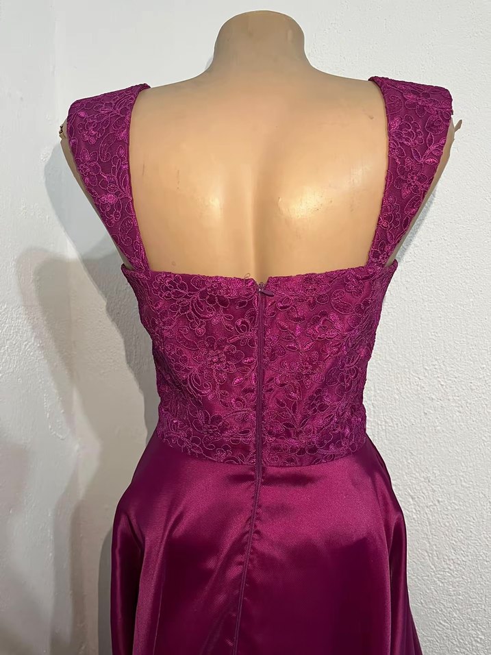 Bordo Uzun Dantel Detaylı Abiye Elbise - Görsel 3