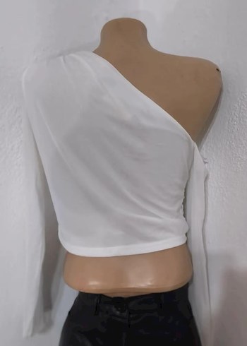 Tek Omuzlu Drapeli Beyaz Bluz - Görsel 2