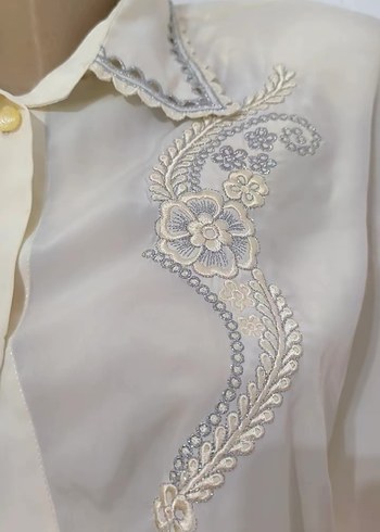 Nakışlı Beyaz Uzun Kollu Kadın Gömlek - Görsel 2