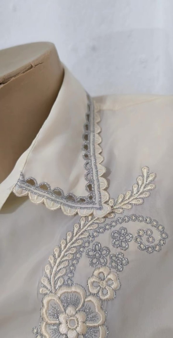 Nakışlı Beyaz Uzun Kollu Kadın Gömlek - Görsel 3