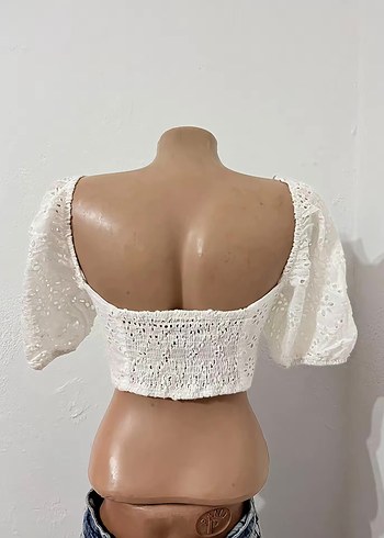 Dantel Detaylı Beyaz Straplez Bluz - Görsel 3