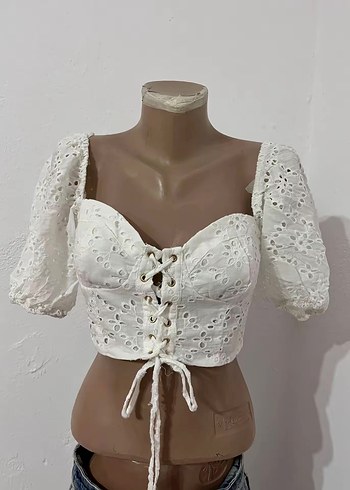 Dantel Detaylı Beyaz Straplez Bluz - Görsel 2