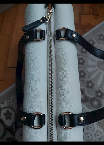 Mavi Beyaz Deri Kadın Çanta - Görsel 5