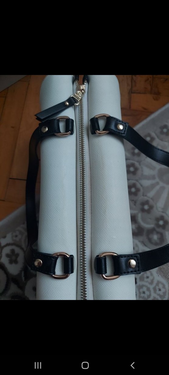 Mavi Beyaz Deri Kadın Çanta - Görsel 5