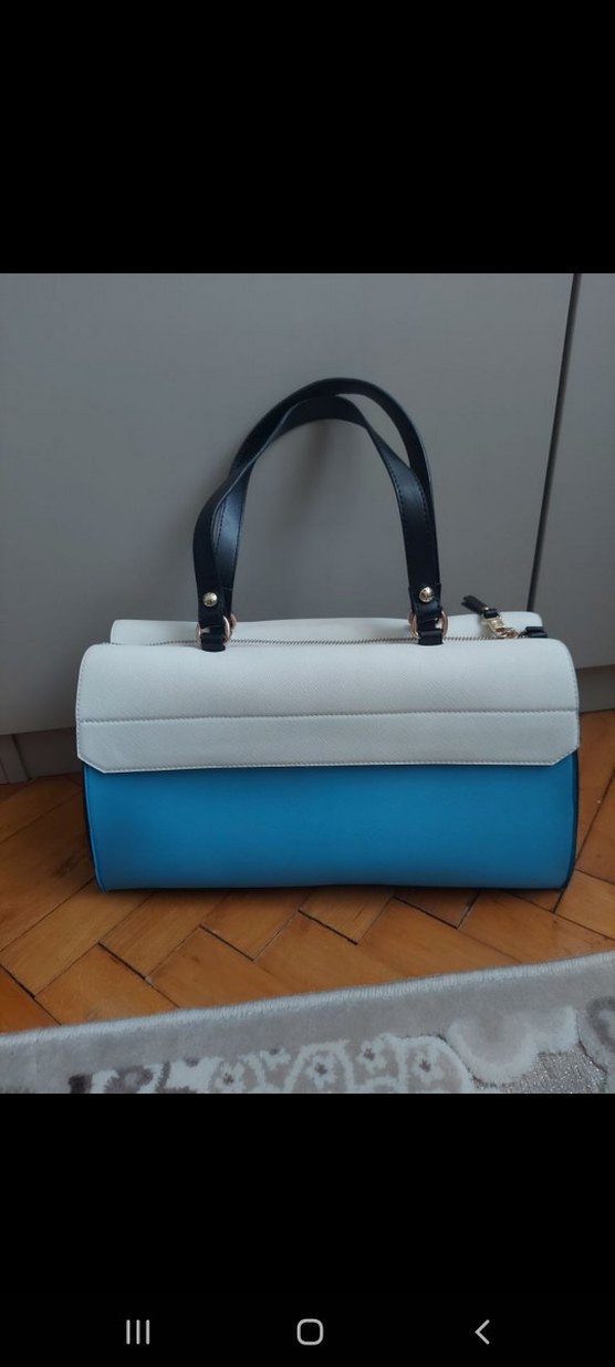 Mavi Beyaz Deri Kadın Çanta - Görsel 3