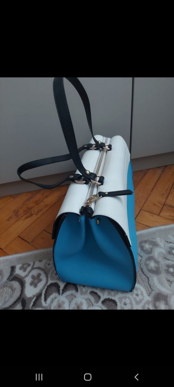 Mavi Beyaz Deri Kadın Çanta - Görsel 2