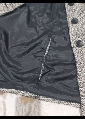 Gri Uzun Düğmeli Kadın Yün Kaban - Görsel 4