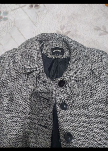 Gri Uzun Düğmeli Kadın Yün Kaban - Görsel 2