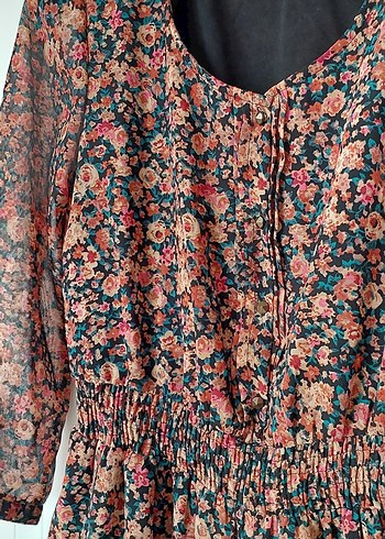 Çiçek Desenli Bohem Uzun Kollu Midi Elbise - Görsel 4