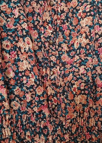 Çiçek Desenli Bohem Uzun Kollu Midi Elbise - Görsel 5