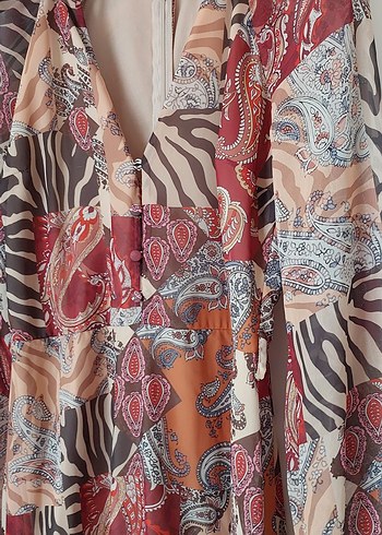 Uzun Kollu, Kuşaksız Bohem Kadın Elbise - Görsel 4