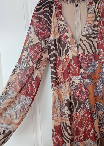 Uzun Kollu, Kuşaksız Bohem Kadın Elbise - Görsel 5