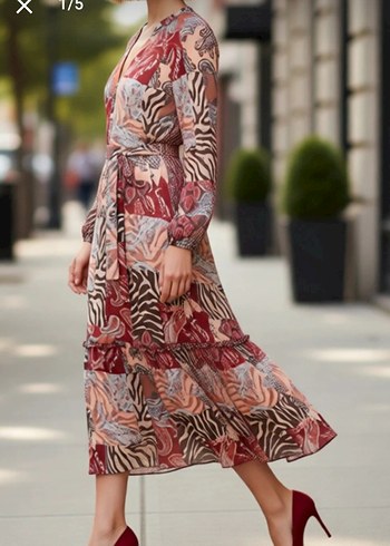 Uzun Kollu, Kuşaksız Bohem Kadın Elbise - Görsel 2