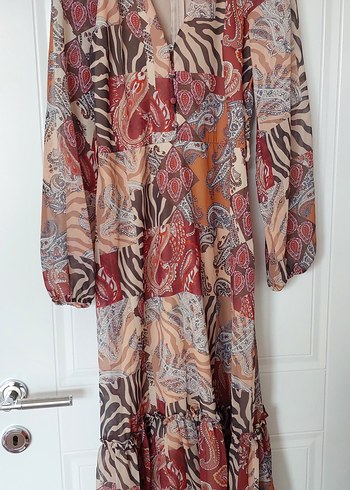 Uzun Kollu, Kuşaksız Bohem Kadın Elbise - Görsel 7