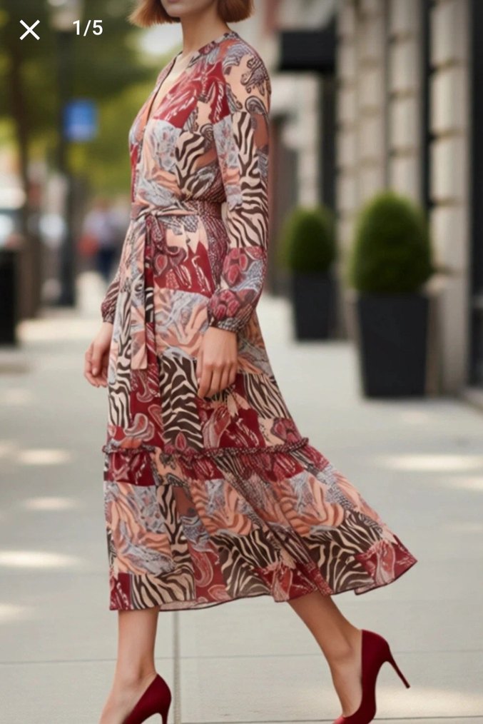 Uzun Kollu, Kuşaksız Bohem Kadın Elbise - Görsel 2