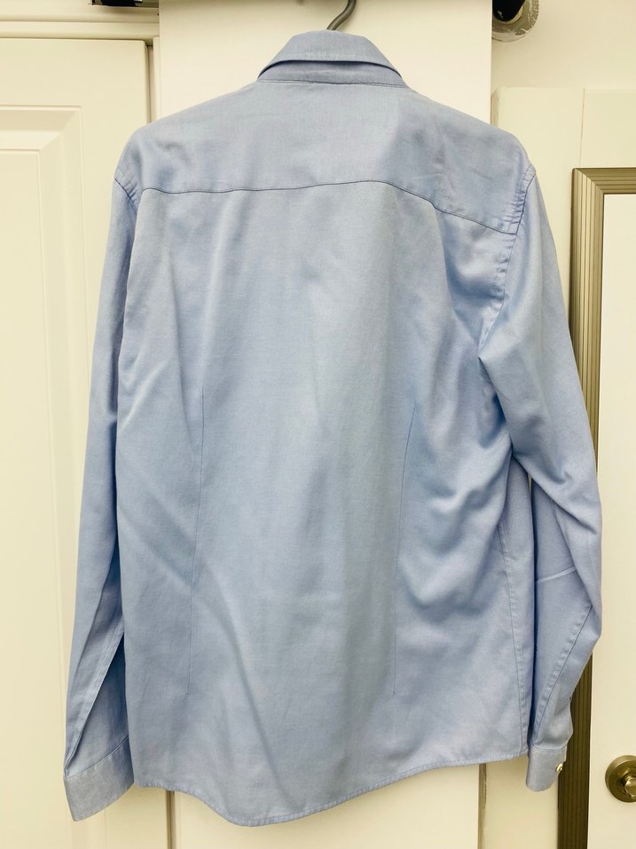 Erkek Mavi Keten Uzun Kollu Gömlek - Görsel 3