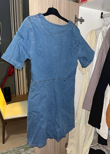 Düğmeli Mavi Denim Midi Elbise - Görsel 2