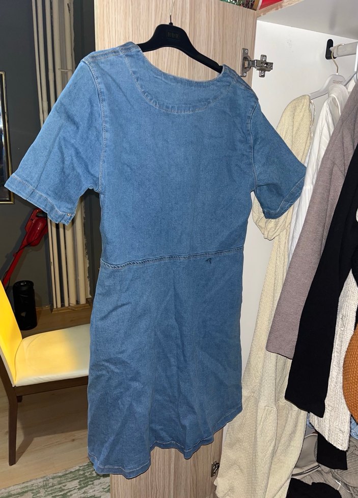 Düğmeli Mavi Denim Midi Elbise - Görsel 2