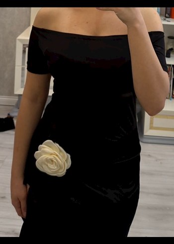 Siyah Straplez Uzun Drapeli Kadın Elbise - Görsel 2