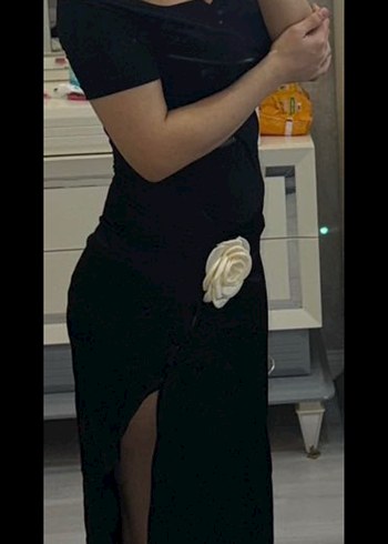 Siyah Straplez Uzun Drapeli Kadın Elbise - Görsel 3