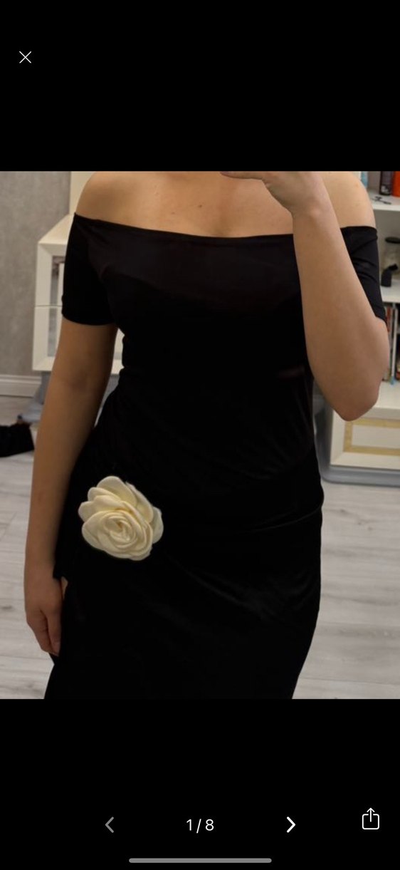 Siyah Straplez Uzun Drapeli Kadın Elbise - Görsel 2