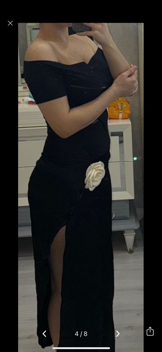 Siyah Straplez Uzun Drapeli Kadın Elbise - Görsel 3