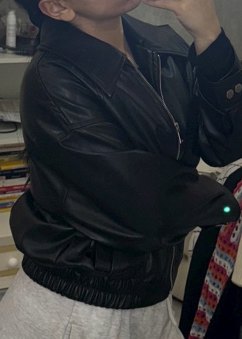 Düğmeli Siyah Deri Kadın Ceket - Görsel 4