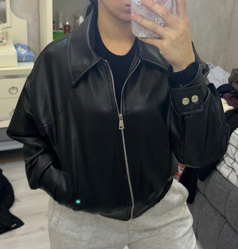 Düğmeli Siyah Deri Kadın Ceket - Görsel 3