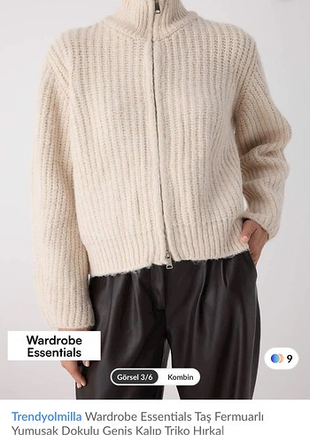 Bej Yüksek Yaka Fermuarlı Triko Hırka - Görsel 2