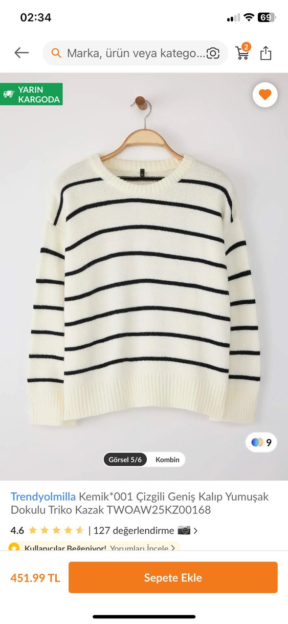 Trendyolmilla Kemik Çizgili Geniş Kalıp Kazak - Görsel 2