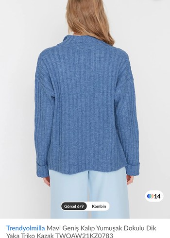 Trendyolmilla Mavi Geniş Kalıp V Yaka Triko Kazak - Görsel 2